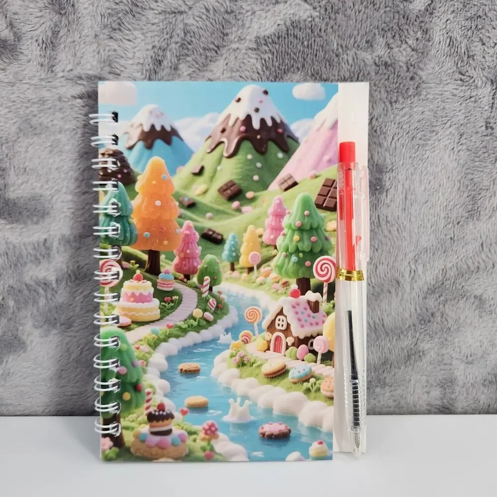 2 Spiral Pocket Notebook/Pen Ice Cream Cup & Candyland 4x5.5
